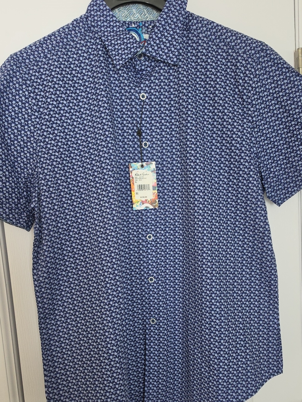 Robert Graham Short-Sleeve Blue Patterned Button-Up Shirt - New
